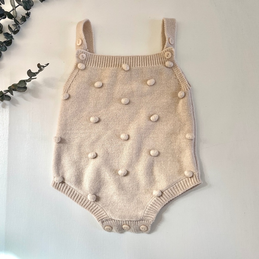 So Dorable Baby Knit Romper Pom Pom Cottagecore Heirloom Neutral 0-12 Months